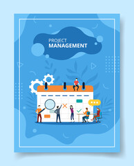Fototapete - project management people standing sitting on calendar for template of banners, flyer, books cover, magazines with liquid shape style