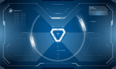 Fototapete - VR HUD digital futuristic interface cyberpunk screen design. Sci-fi virtual reality technology view head up display. Hi tech digital technology GUI UI dashboard panel vector illustration