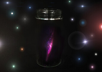 Wall Mural - science fiction illustration image:milky way was created in glass bottle ,abstract meaning theory of