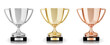 © chones - Golden, silver and bronze trophies isolated on white background.