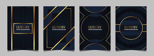 Wall Mural - Set luxury VIP premium cover layout design template with blue navy and gold line. Abstract vector a4 graphic can use Product Package, Annual report, Business brochure , wedding invitation, card, flyer