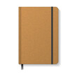Blank brown kraft paper notebook with black elastic and ribbon bookmark mockup template.