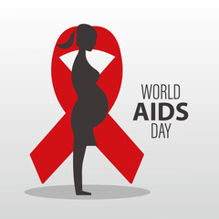 Poster - world AIDS day lettering with red ribbon and pregnancy woman