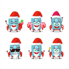 Wall Mural - Santa Claus emoticons with blue rocket firecracker cartoon character