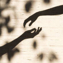 Shadow On The Wall Of Hands Of Two Persons Nearly Touching Longing For Contact