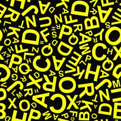 letters on black background with seamless pattern.	