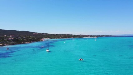 Canvas Print - Scenic aerial view of La Pelosa beach, one of the most beautiful seaside places of the Mediterranean, located in the town of Stintino, northern Sardinia, Italy