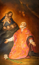 VIENNA, AUSTIRA - OCTOBER 22, 2020: Paint Of Vision Of St. Philip Neri The Church Rochuskirche By Hermann Hutterer (copy Of Guido Reni).