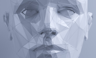 abstract human face, 3d render, artificial intelligence concept