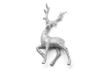 Silver Deer Isolated On White Background, Christmas And New Year Celebration Concept
