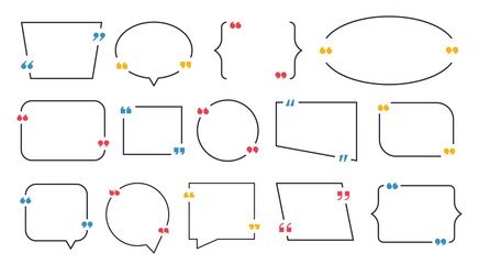 Aufkleber - Texting box set. Quote text simple info boxes. Bubble quotation comment message black borders with colorful signs. Outline forms for text, idea frame with copy space, vector speech citation balloons