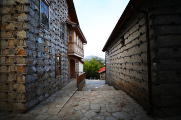 Sticker - Famous Dmeli Evler (Buttoned Houses) acrhitecture willage. Ibradi, Antalya Turkey.