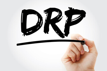 Aufkleber - DRP - Disaster Recovery Plan acronym text with marker, concept background