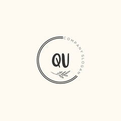 QU Beauty vector initial logo, handwriting logo art design of initial signature, wedding, fashion, jewerly, boutique, floral and botanical with creative template for any company or business.