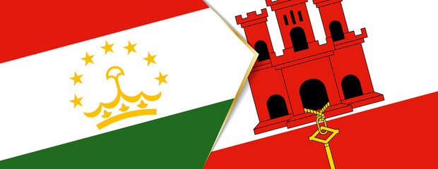 Wall Mural - Tajikistan and Gibraltar flags, two vector flags.