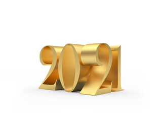 Golden number 2021 New Years isolated on white. 3d illustration