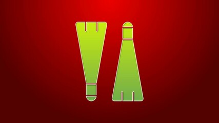 Poster - Green line Rubber flippers for swimming icon isolated on red background. Diving equipment. Extreme sport. Diving underwater equipment. 4K Video motion graphic animation