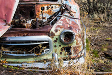 Bullet Ridden Early Fifties Nash Automobile Rusts Away In The Desert On The Banks Of The Columbia River In Eastern Washington
