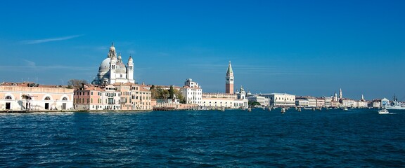 Wall Mural - Water channels of Venice city. Facades of residential buildings overlooking the Grand Canal in Venice, Italy.