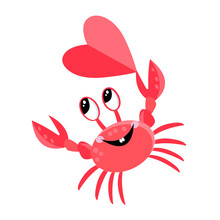 Vector Greeting Card With A Crab In Love And A Heart