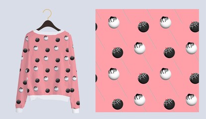 Wall Mural - Trendy modern print for fabrics and textiles. Seamless sweet pattern. Chupa chups candy on a pink background. Pajama or hoodie design