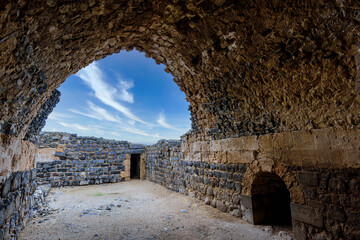 Wall Mural - Well-preserved walls and arched vaults in a room used as a dining room in a 12th-century Crusader fortress at Jordan Star National Park. Israel