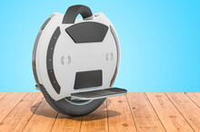 Electric Unicycle On The Wooden Planks, 3D Rendering