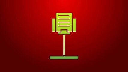 Sticker - Green line Music stand icon isolated on red background. Musical equipment. 4K Video motion graphic animation