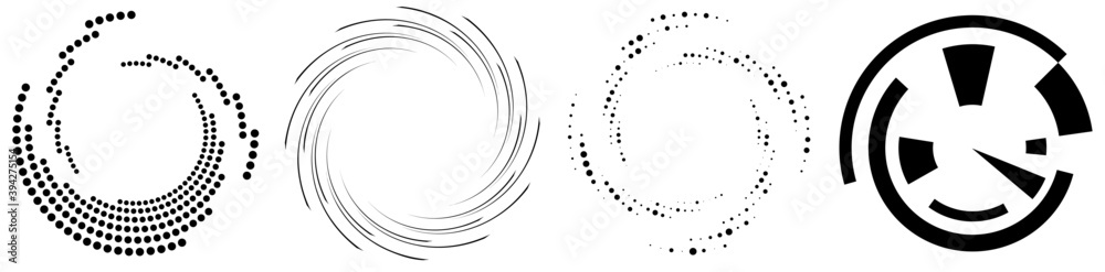 Spiral, swirl, twirl element set. Rotating circular shape Vector Illustration - obrazy, fototapety, plakaty 