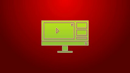 Poster - Green line Video recorder or editor software on computer monitor icon isolated on red background. 4K Video motion graphic animation