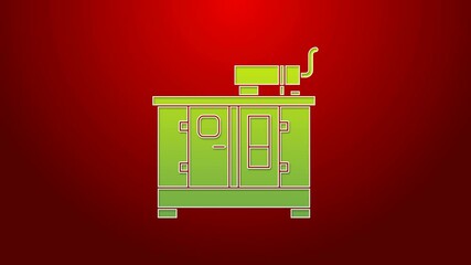 Poster - Green line Diesel power generator icon isolated on red background. Industrial and home immovable power generator. 4K Video motion graphic animation