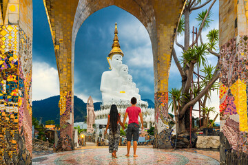 People travel in Thailand and enjoy the amazing Buddhist temple Wat Phra Thart Pha Sorn Kaew in Thailand. 
Asian attraction, culture, religion and beautiful travel destination in Asia