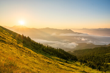 sinrise view from Schmitten mountain in Austria - near Zell am See - alps mountain in europe