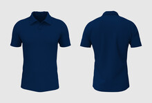 Blank Collared Shirt Mockup, Front, And Back Views, Tee Design Presentation For Print, 3d Rendering, 3d Illustration