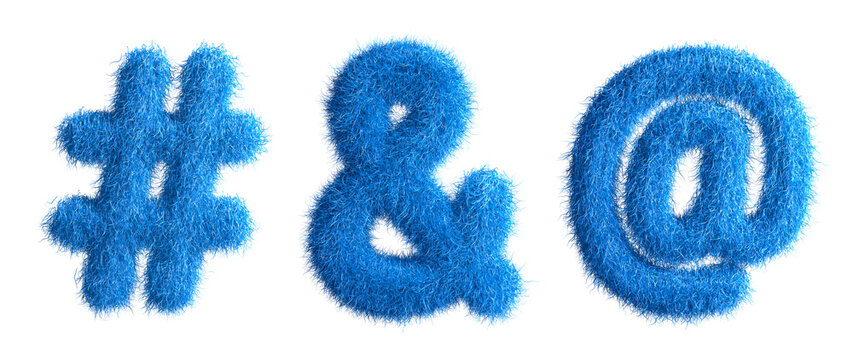 Text symbol made from fur, fur font, 3d alphabet. 3d illustration.