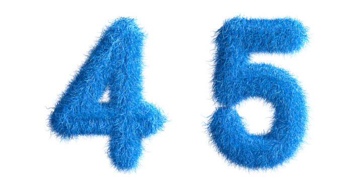 Number made from fur, fur font, 3d alphabet. 3d illustration.