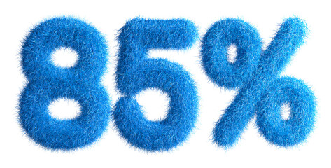 Poster - 85% made from fur, fur font, 3d alphabet. Special offer eighty-five percent off discount tag. 3d illustration.	