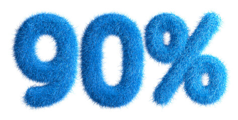 Poster - 90% made from fur, fur font, 3d alphabet. Special offer ninety percent off discount tag. 3d illustration.
