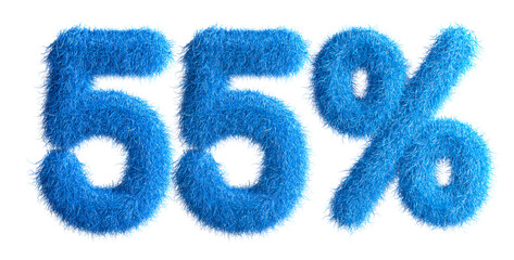 Poster - 55% made from fur, fur font, 3d alphabet. Special offer fifty-five percent off discount tag. 3d illustration.	