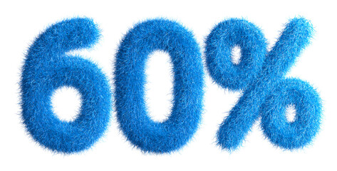 Poster - 60% made from fur, fur font, 3d alphabet. Special offer sixty percent off discount tag. 3d illustration.	
