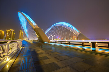 Poster - Car light and shadow tracks on bridges and highways at night, Taiyuan, Shanxi Province, China