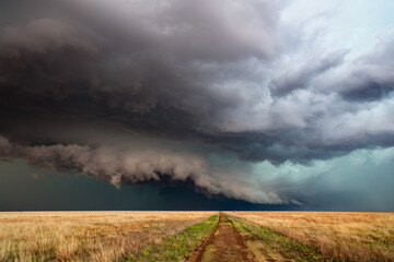 Wall Mural - storm over a field in kansas