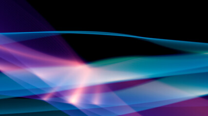 Poster - abstract composition of refractive smooth blue-violet lines on a dark background in light rays, 3d render, blurred image