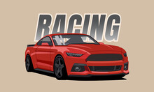 Red Sports Muscle Car Vector Illustration For Sticker, Poster