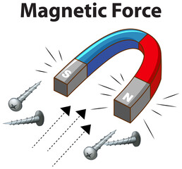 Wall Mural - magnetic force with many screw on white background