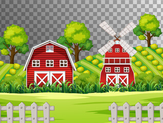 Poster - Farm with red barn and windmill on transparent background