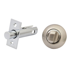 Night latch with steel-colored turn signal for interior and exterior doors on a white background