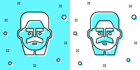 Sticker - Black line Portrait of Joseph Stalin icon isolated on green and white background. Random dynamic shapes. Vector.