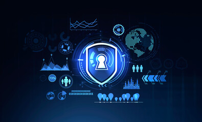 Poster - futuristic cyber security interface, data protection