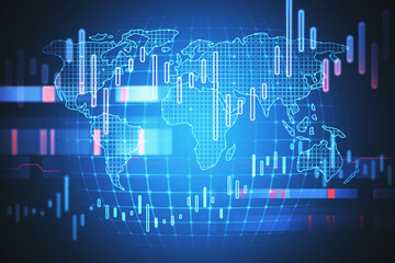 Poster - Futuristic graph and world map interface